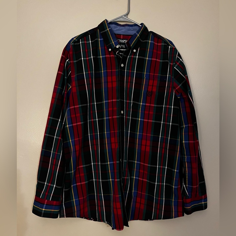 Ralph Lauren Chaps Long-Sleeved Shirt Mens Size L Red Blue Plaid Button Down